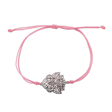 Chakra bracelet metallic black with butterfly design and pink string 02L15-01161