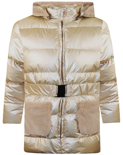 Jacket with belt, soft fur in the pockets and the hood 15-121303-1