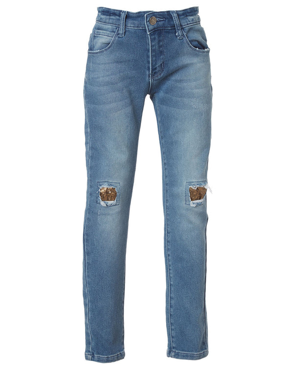 Elastic jeans with sequins on the knees ENERGIERS blue 16-119202-2