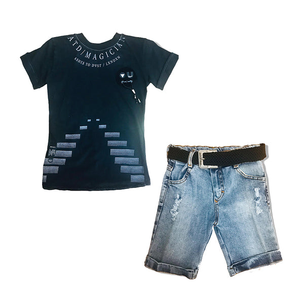 Boy Blouse - Bermuda Jeans Set JLV8598