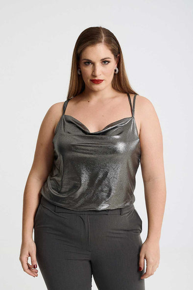 ΜΠΛΟΥΖΑ PLUS SIZE ΜΕ ΜΕΤΑΛΛΙΚΗ ΥΦΗ ΓΚΡΙ 1047-11