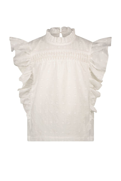 Girls woven sleeveless top with big ruffles 020 - daisy white Y202-5130
