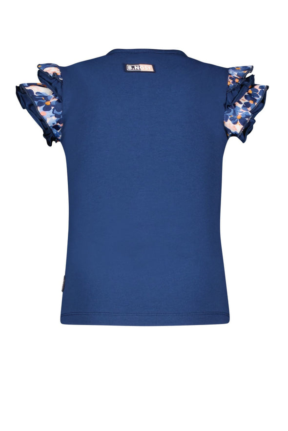 Girls short sleeve t-shirt with floral aop ruffles 114 - night blue Y202-5432