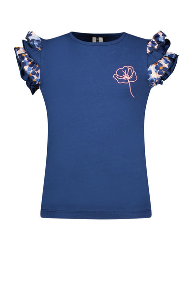 Girls short sleeve t-shirt with floral aop ruffles 114 - night blue Y202-5432