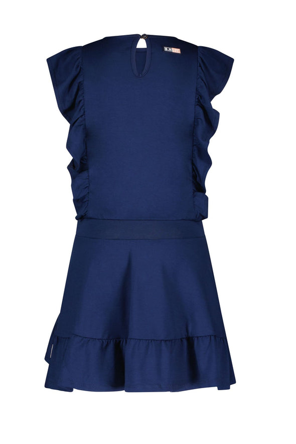 Girls with ruffle details and contrast bloom aop belt 114 - night blue  Y203-5892