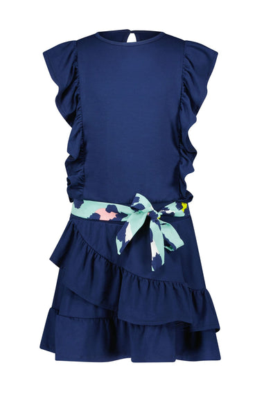 Girls with ruffle details and contrast bloom aop belt 114 - night blue  Y203-5892