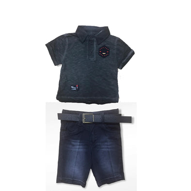 Set of BEΒE Kids Polo Blouse - Jeans Bermuda shorts - Belt JLV0208